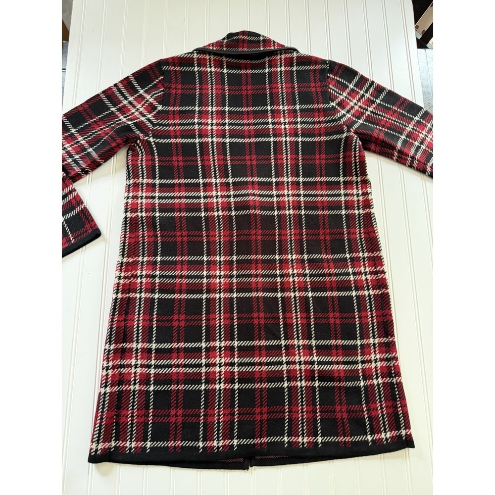 Anne Klein Plaid Long Knit Coat Womens L NWT Black Red Plaid Fall Jacket New - Picture 10 of 10
